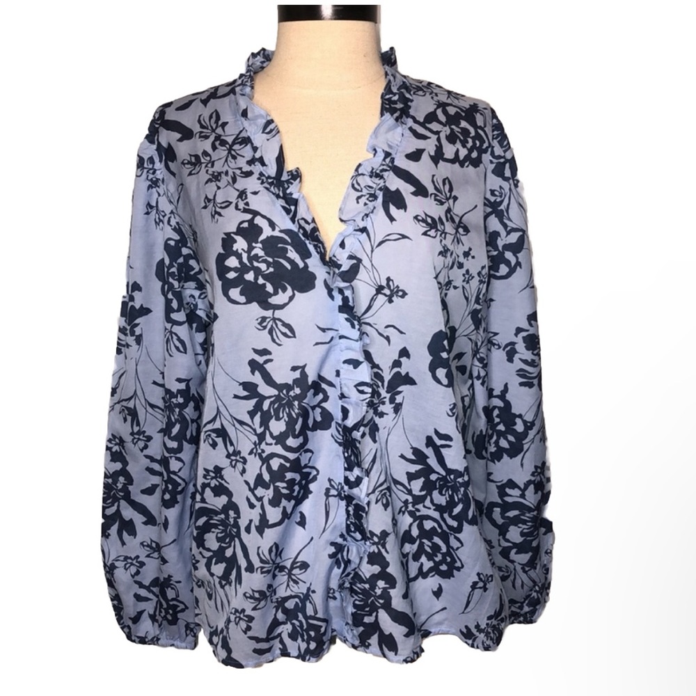 Ann Taylor Factory Ruffle Front Blouse Lisbon Floral Woven Blouse Small